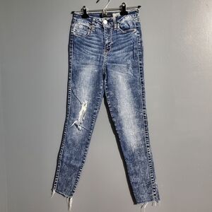 Aeropostale Womens Cropped Ankle Jeans Distressed Acid Wash High Waist Size 0